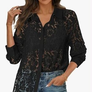 Merokitty Lace Long Sleeve Lace Blouse Size Large